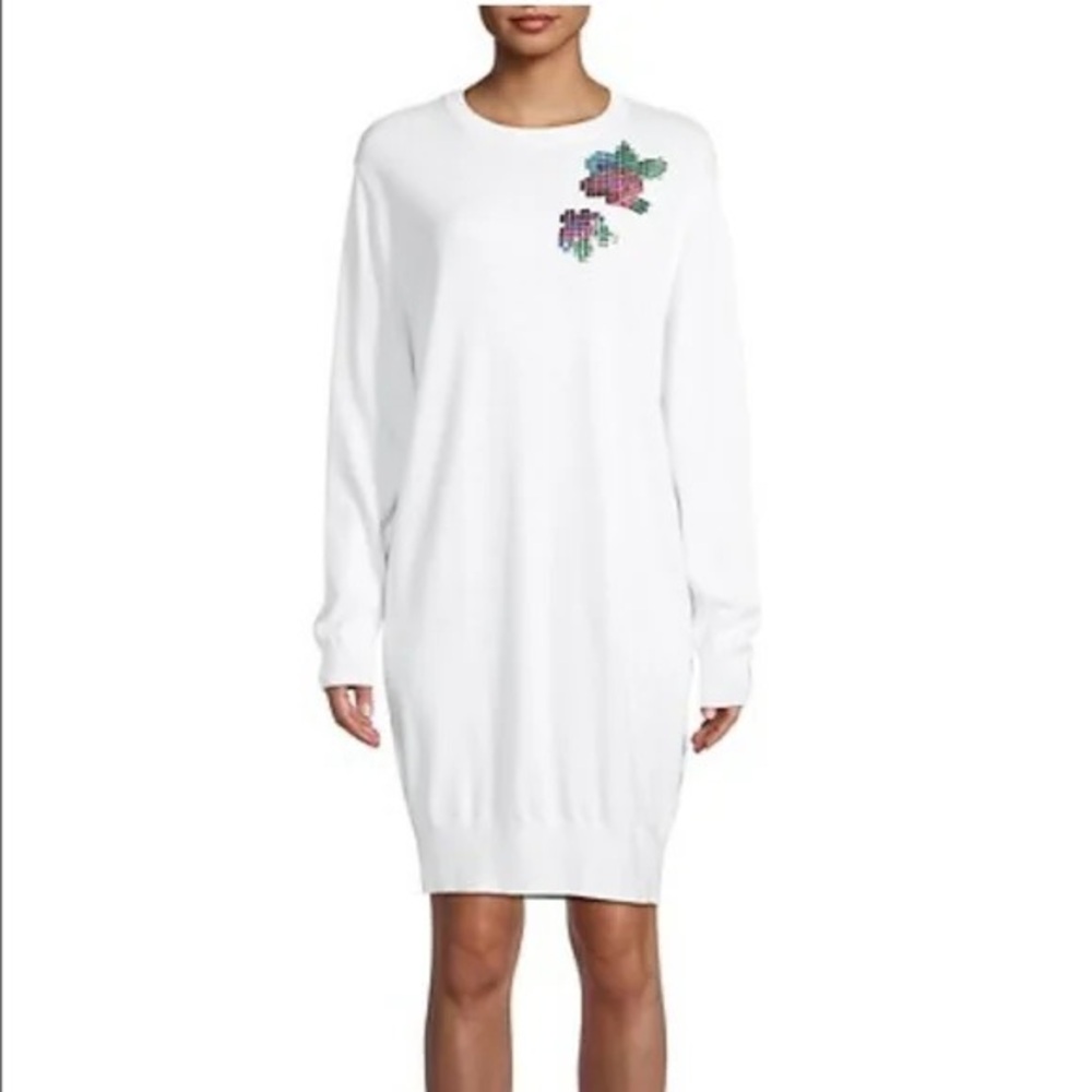 Love Moschino Ivory Knit Dress with Pixelated Floral Accents